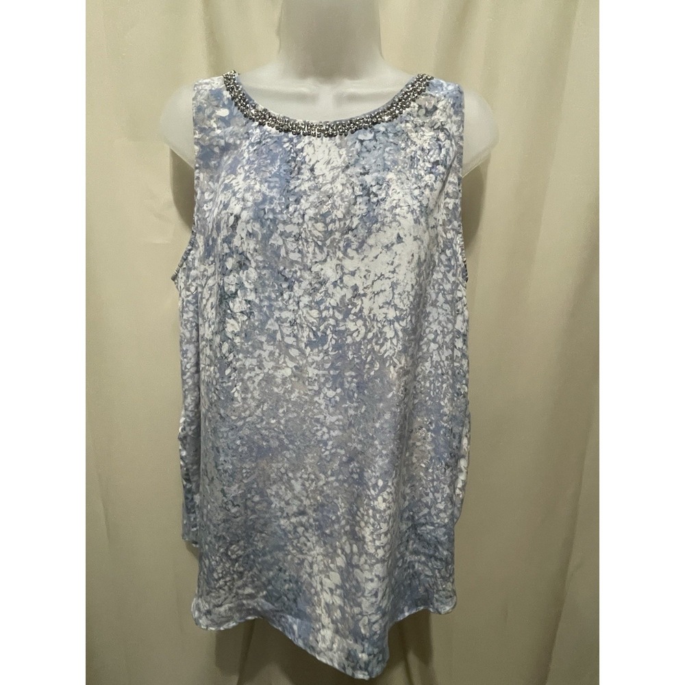 Cynthia Rowley Tank Top Blue Gray Embellished Neck Silk XL